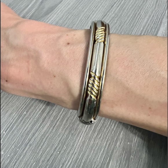 Vintage Gold and Silver Metal Hinged Bracelet - Picture 1 of 6